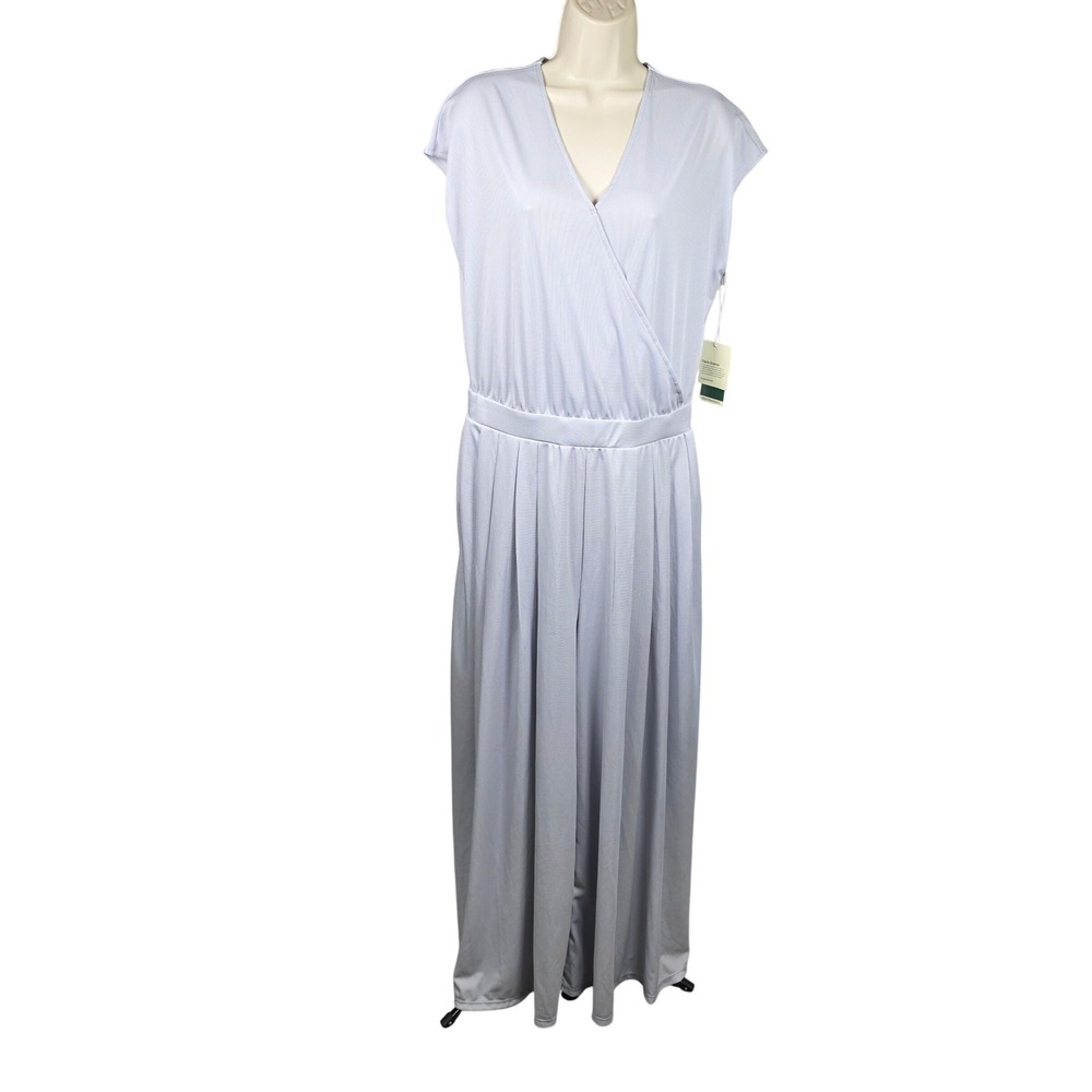 Halara Lavender Gray Waffle Knit Wrap V-Neck Wide Leg Jumpsuit Large NWT‎